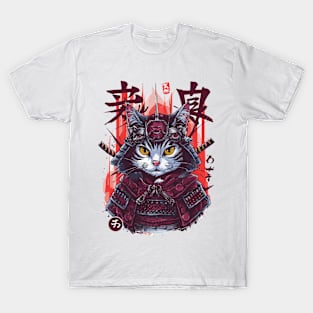 Japanese Art Cat Ninja Anime Style Samurai Cat T-Shirt